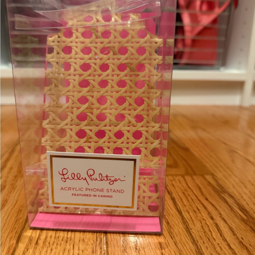 Lilly Pulitzer Pink and Natural Caning Acrylic Phone Stand